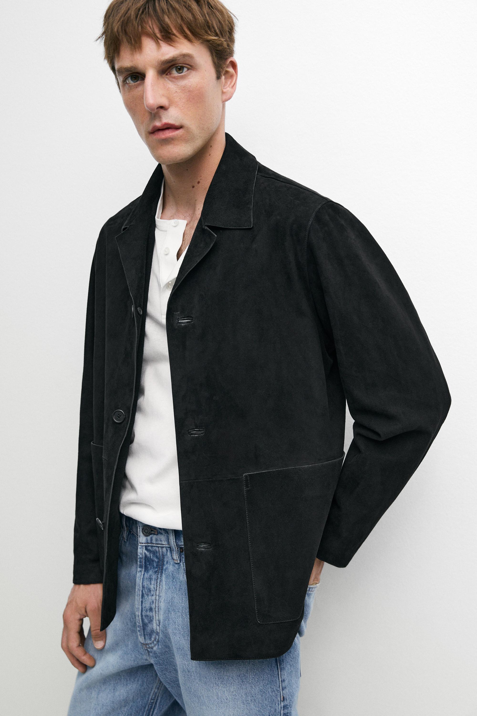 Suede leather jacket with pockets
