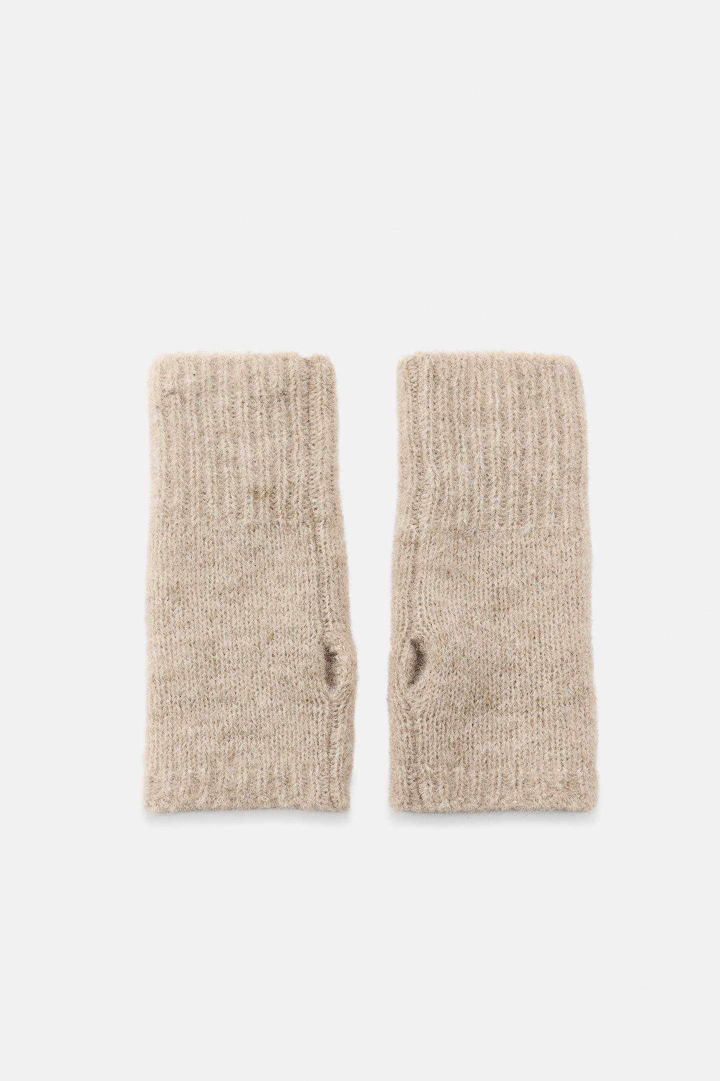 Женские перчатки Zara Embroidered Knit Mittens, цвет: Песочный — фото 4