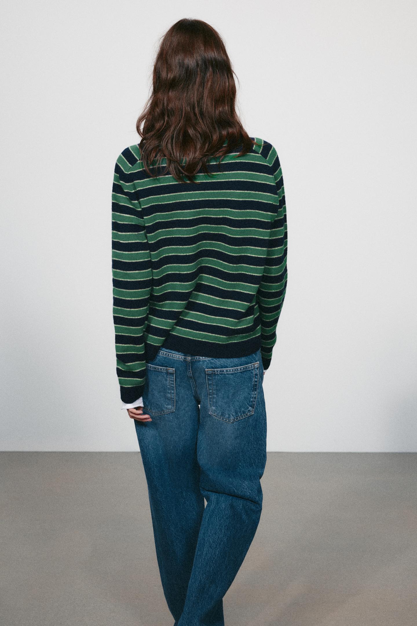 Женский свитер Zara Striped 100% Wool, цвет: Зелёный полосатый — фото 5