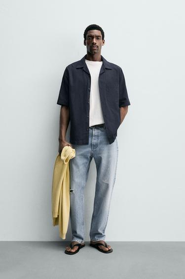 Zara RELAXED FIT POCKET SHIRT - Blue / Navy