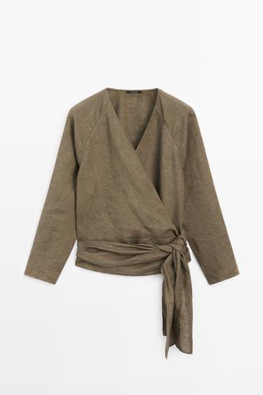 Camisa detalle lazada 100% lino - Verde de Zara - Imagen 0