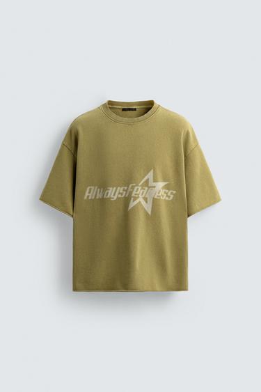 SWEAT DÉLAVÉ TEXTE IMPRIMÉ - Vert bleu de Zara