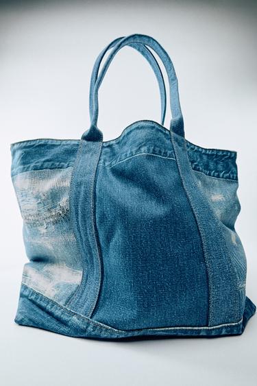 BOLSO SHOPPER EFECTO DENIM - Azul Vaquero de Zara