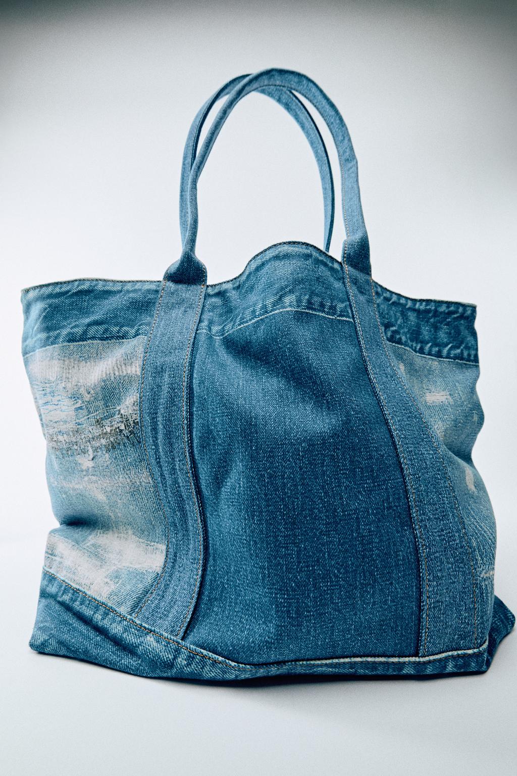 DENIM EFFECT TOTE BAG