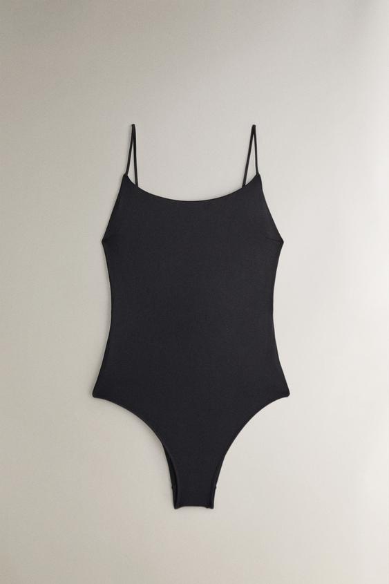 COSTUME BAGNO TINTA UNITA SPALLINE SOTTILI Nero ZARA Italia / Italy