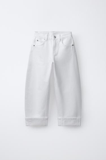 BARREL JEANS WITH TURN-UP HEMS - White by Zara