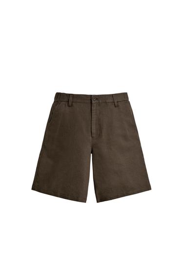 Zara 標準版棉麻短褲 - 棕色
