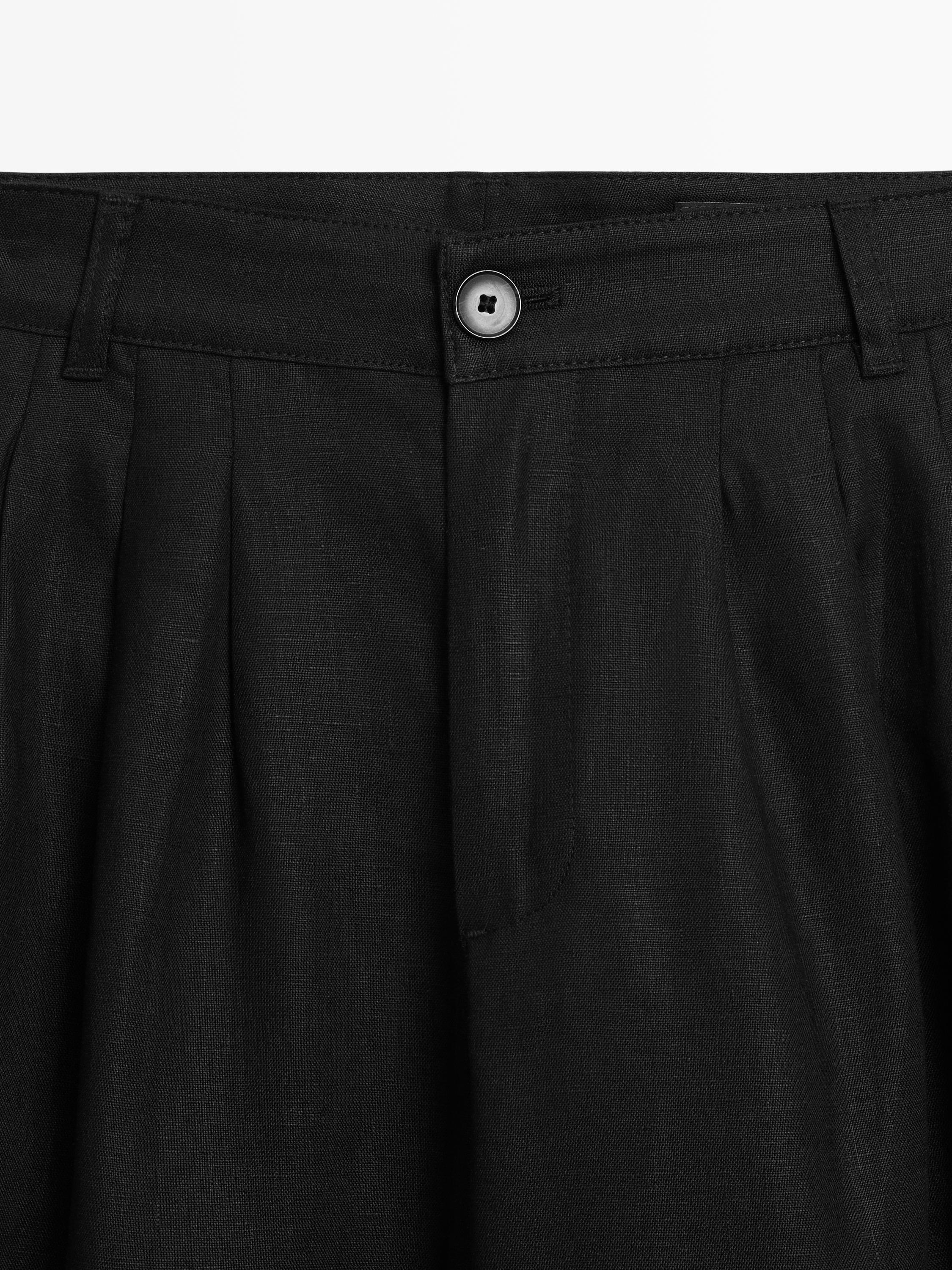Wide-leg pleated linen trousers