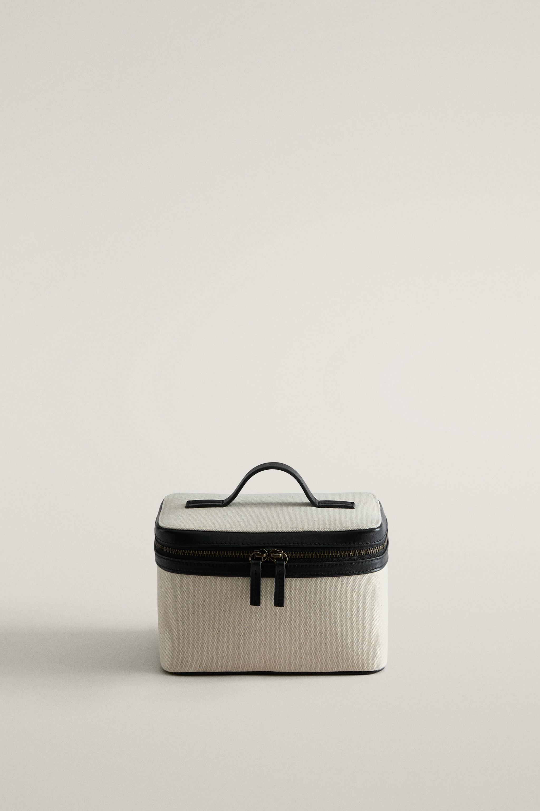 RIGID CANVAS AND LEATHER MAKEUP BAG