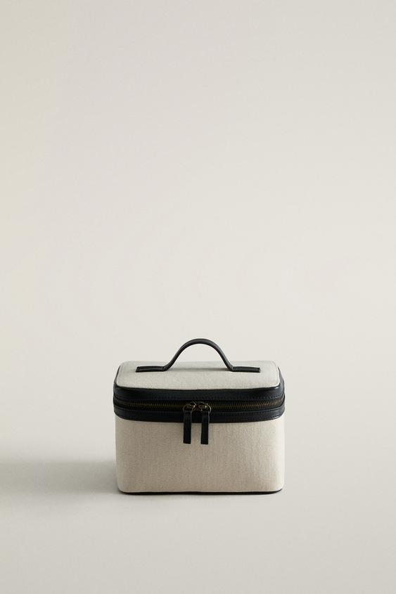 Zara RIGID CANVAS AND LEATHER MAKEUP BAG - Black - Image 0