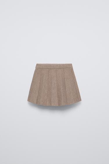 Zara BOX PLEAT KNIT SKIRT - Brown / Taupe