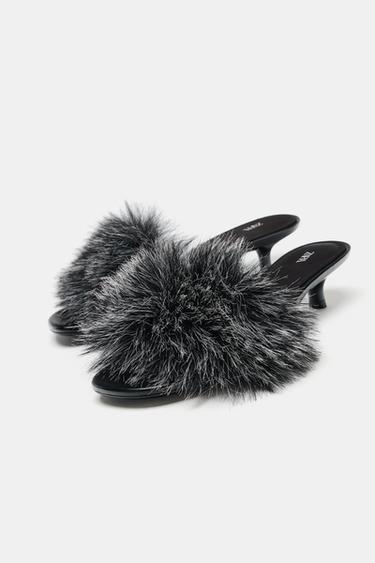 SANDALES EFFET FOURRURE - Noir de Zara - Image 2