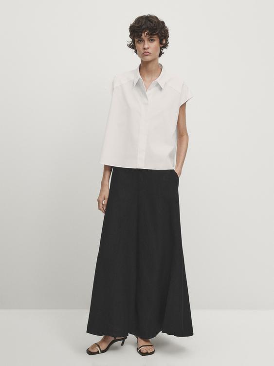 Sleeveless shirt with frayed detail - Studio - White | ZARA United States