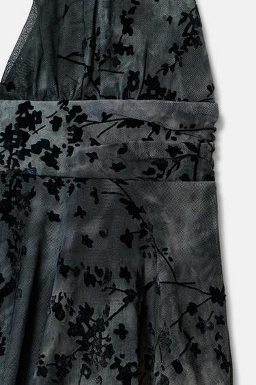 FLOCKED TULLE HALTER TOP - Dark navy by Zara - Image 7