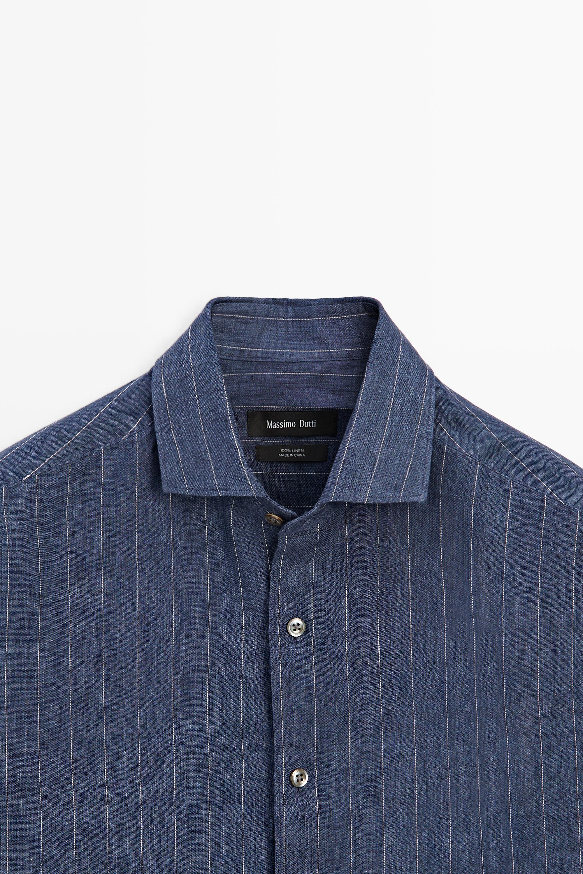 Chemise regular fit à rayures délavées 100 % lin