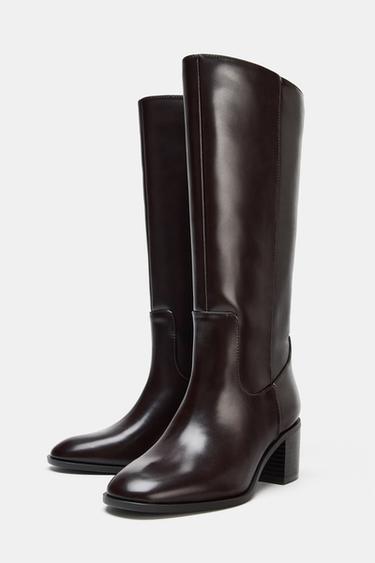 BLOCK HEEL KNEE-HIGH BOOTS - Brown by Zara