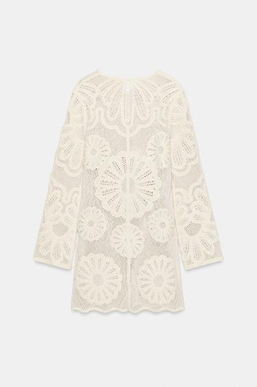 ROBE COURTE EN CROCHET - Écru de Zara - Image 8