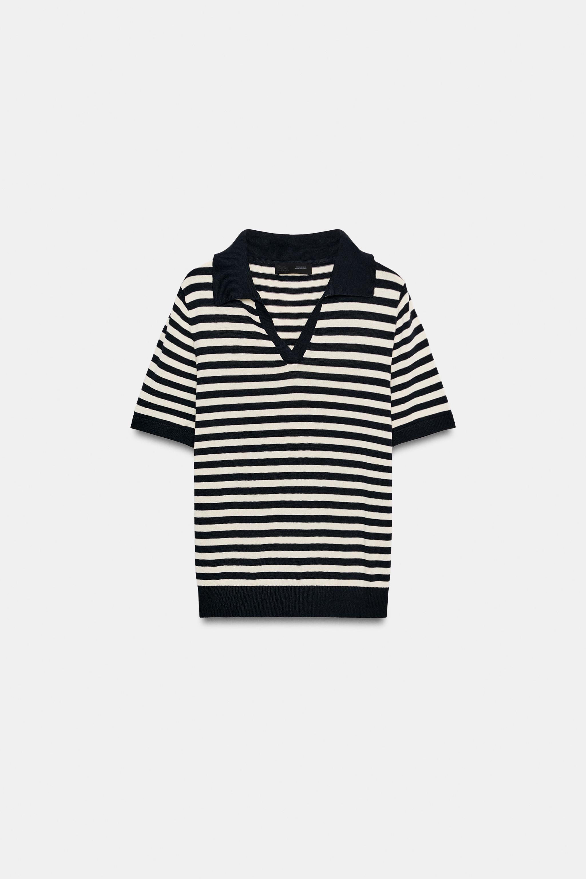 Zara STRIPED SHORT SLEEVE KNIT POLO — фото 7