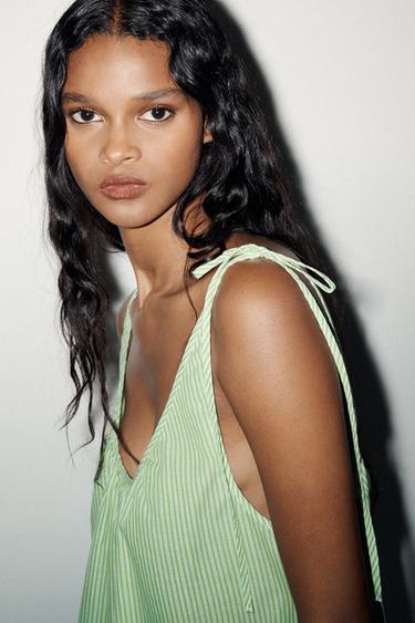 STRIPED STRAPPY TOP - Green/White by Zara - Image 2
