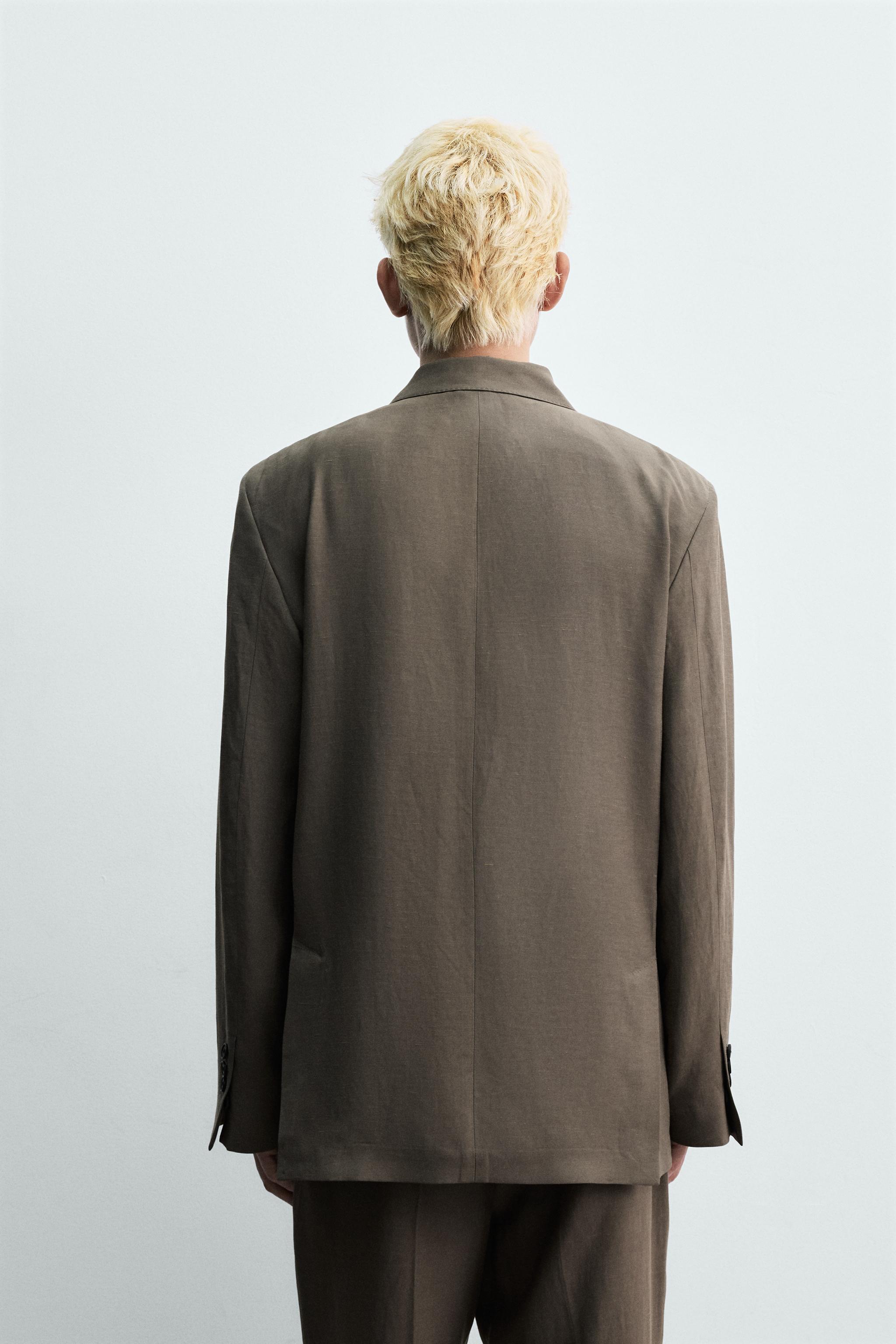 DOUBLE-BREASTED VISCOSE - LINEN SUIT BLAZER