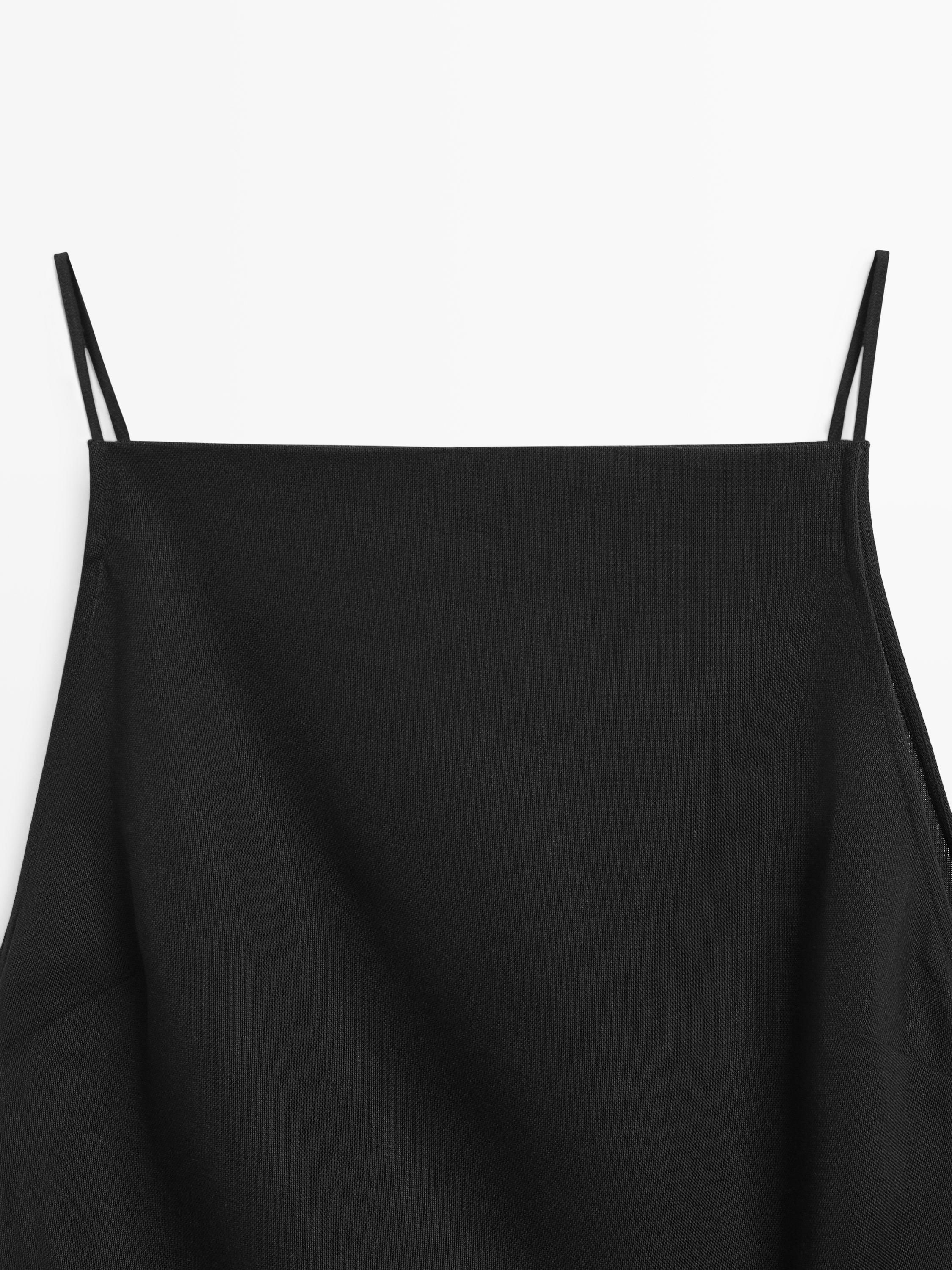 Linen blend pleated midi dress