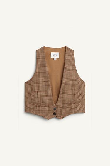 Zara LIMITED EDITION PLAID WOOL VEST - Brown