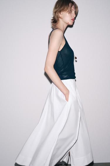 FALDA MIDI POPELÍN ZW COLLECTION - Blanco de Zara