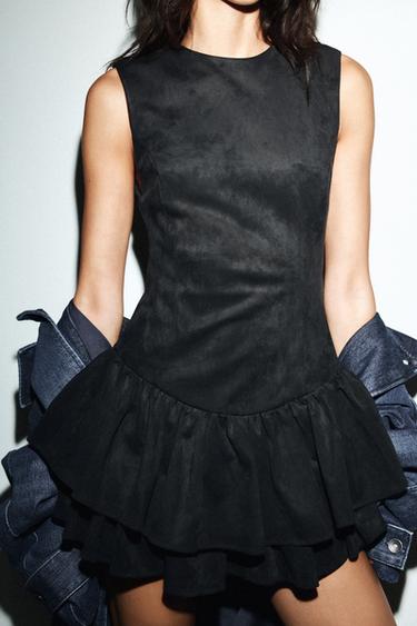 ROBE COURTE EFFET DAIM À VOLANTS - Noir de Zara - Image 2
