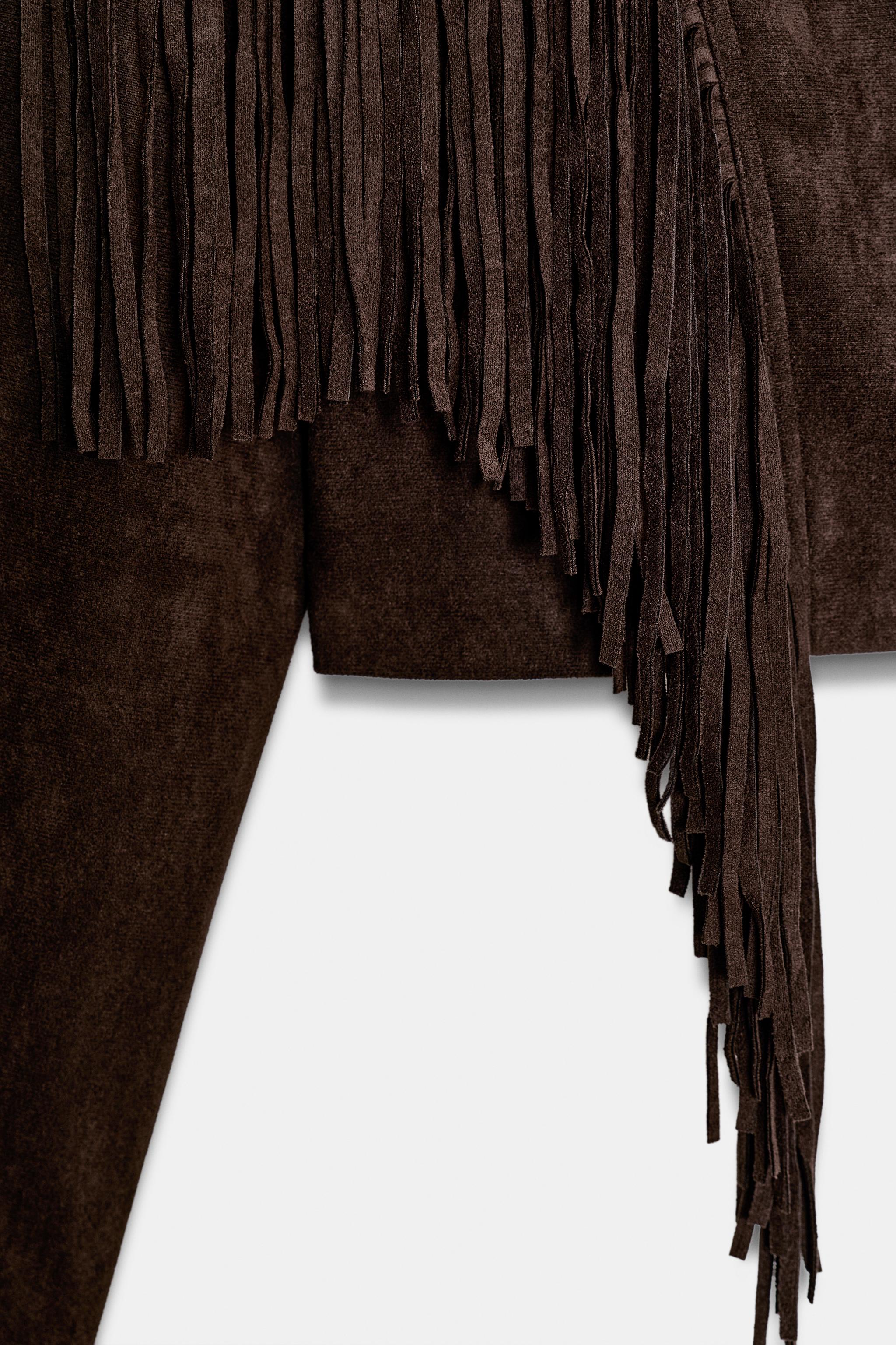 VESTE EFFET DAIM À FRANGES