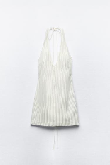 ROBE HALTER À RAYURES - marron/blanc de Zara