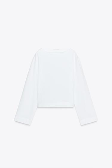 CAMISETA CUELLO BARCO - Blanco de Zara