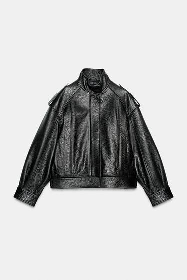 100% LEATHER BOMBER JACKET ZW COLLECTION LIMITED EDITION - Black by Zara