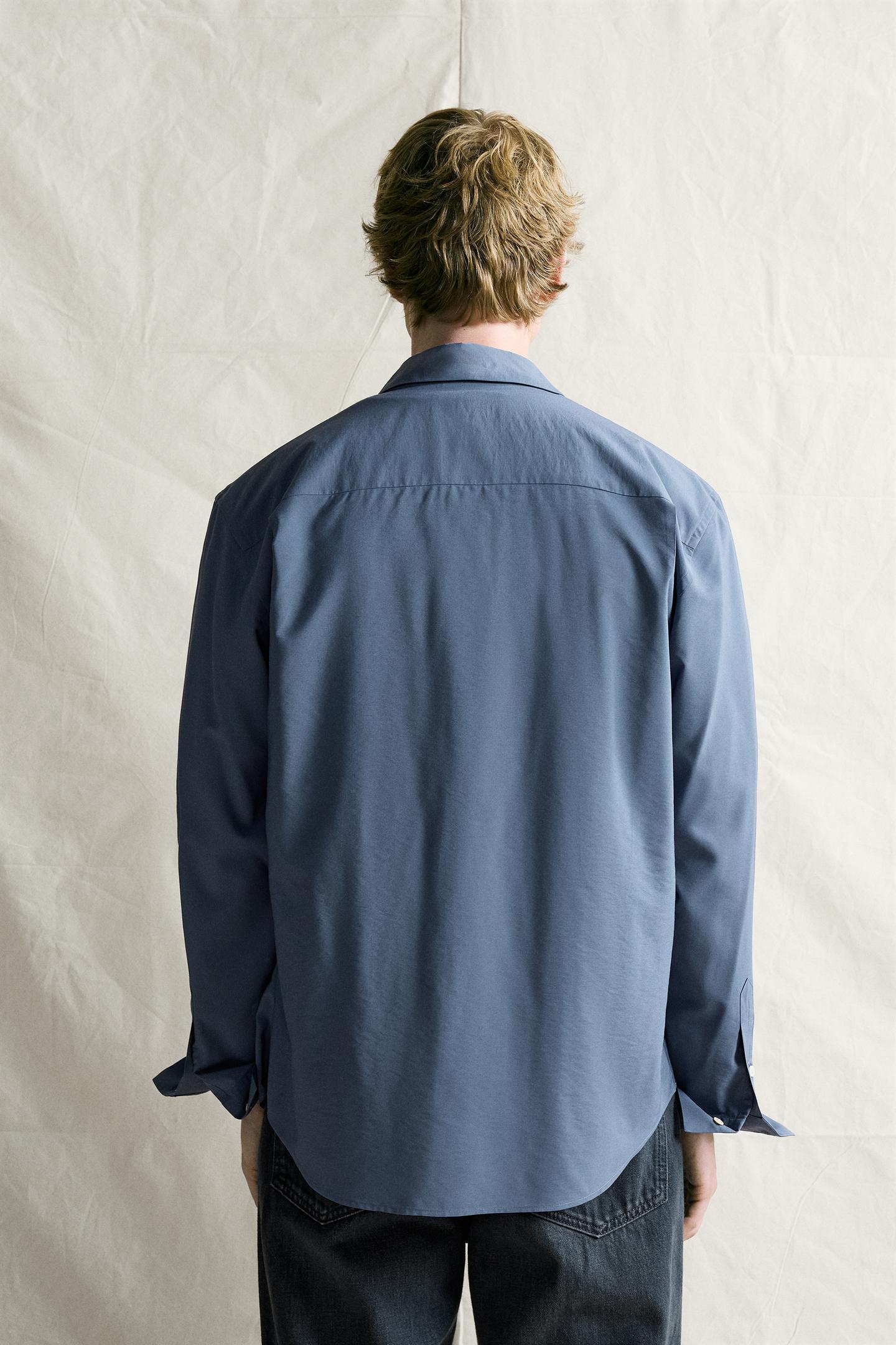 Мужская рубашка Zara Relaxed Fit Fluid, цвет: Светлый индиго — фото 3