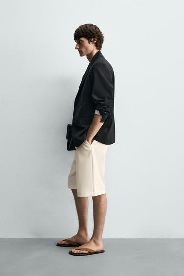 LOOSE-FITTING PLEATED BERMUDA SHORTS - Oyster-white by Zara - Image 3