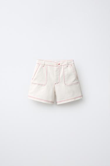 Zara 紅色明線短褲 - 裸色