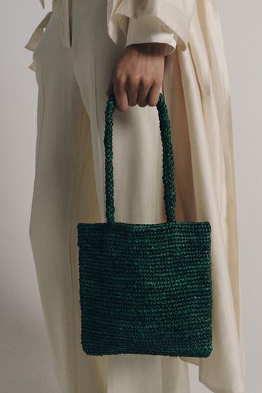 MINI RAFFIA TOTE BAG - Green by Zara