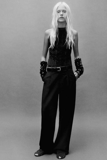 PANTALÓN WIDE LEG RAYA DIPLOMÁTICA BRILLO - Gris antracita de Zara