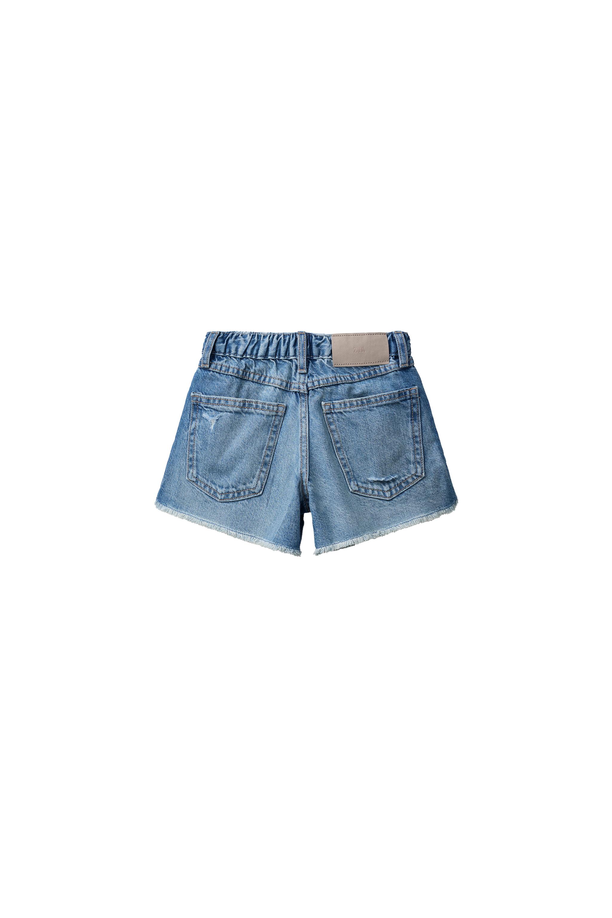 RIPPED DENIM SHORTS — Blue