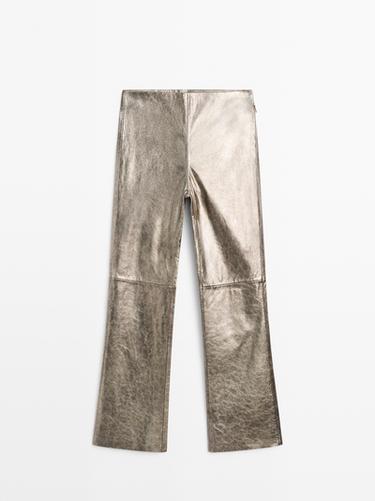 Pantalon en cuir nappa métallisé - Doré de Zara
