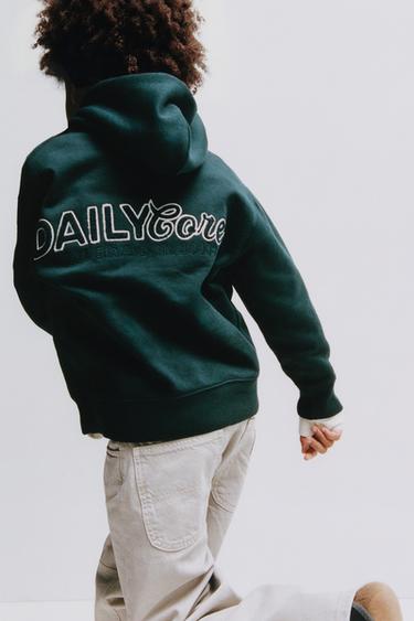 HOODIE WITH TERRY TEXT - Bottle green by Zara