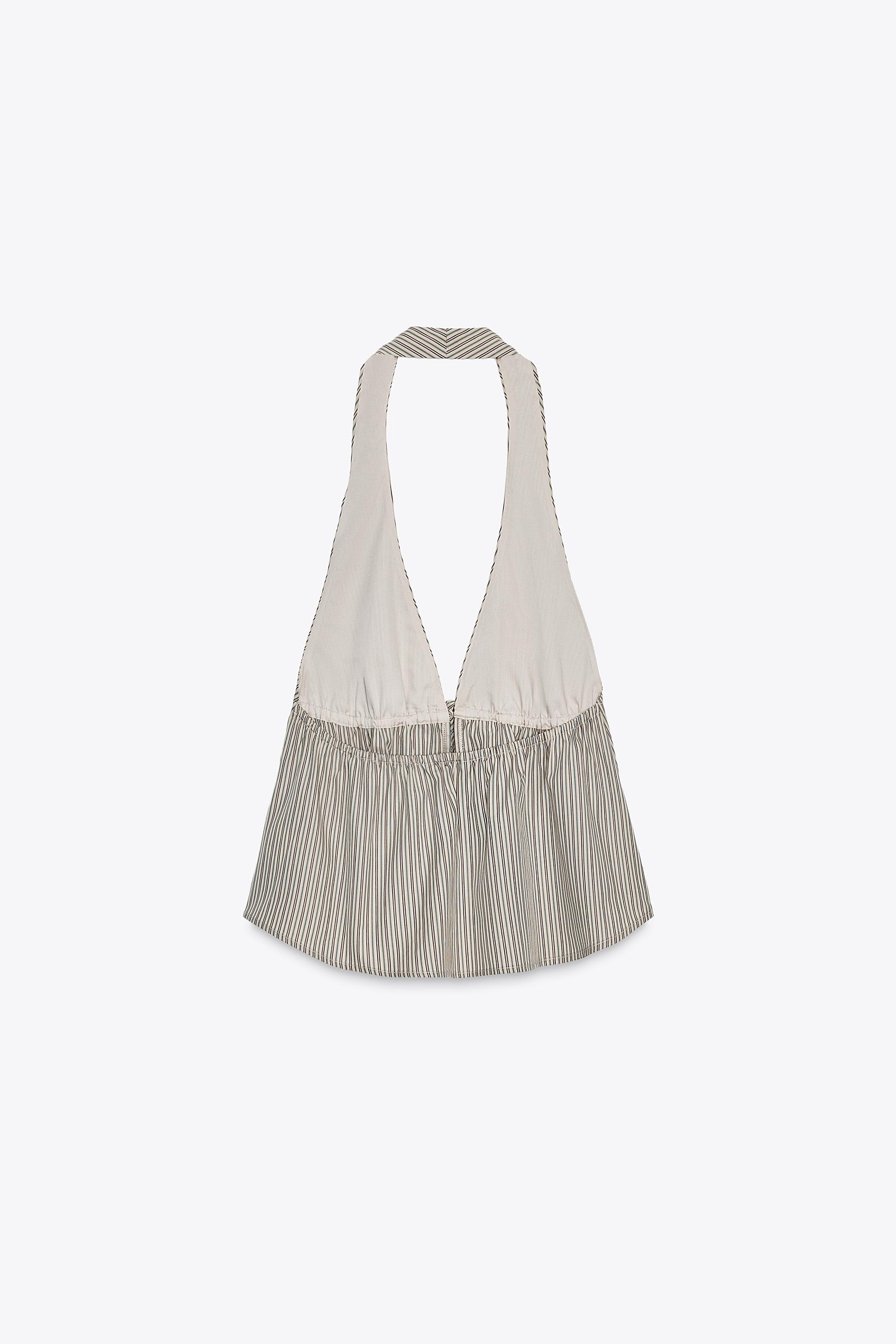 STRIPED POPLIN HALTER TOP