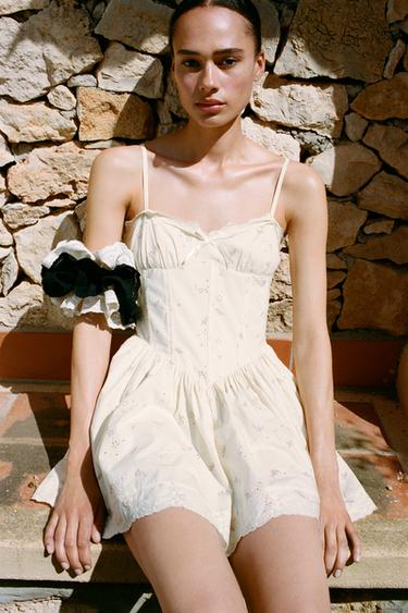 PRINTED POPLIN CORSET DRESS - Vanilla by Zara