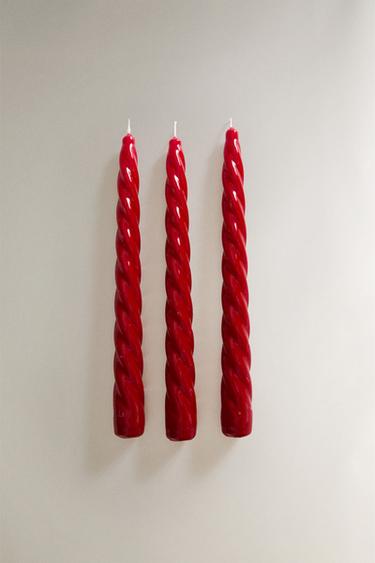Bougies Torsadées Giorgio Lot De 3 Blanches - Hauteur 21cm, Diamètre 2.2cm, Durée 4.5h, Non Parfumées