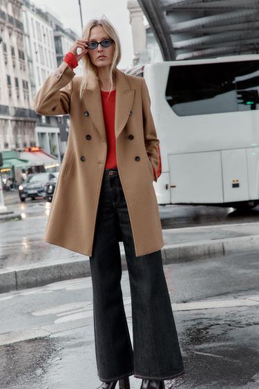 DOUBLE-BREASTED COAT WITH SHOULDER PADS - camel by Zara