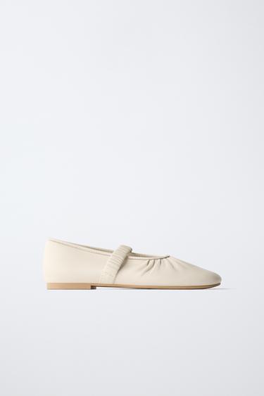 SHEEPSKIN LEATHER BALLET FLATS - White by Zara