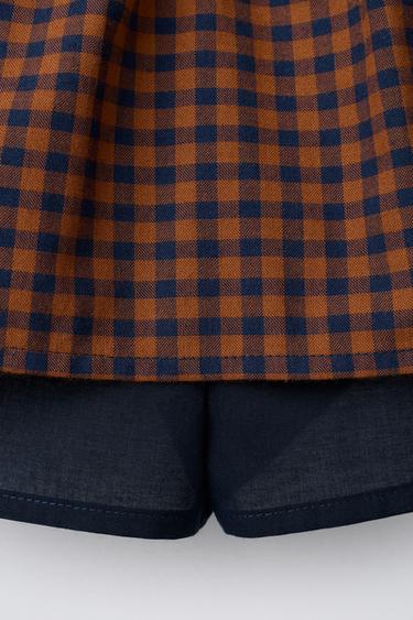 JUPE-SHORT À CARREAUX - Rouge orangé de Zara - Image 3