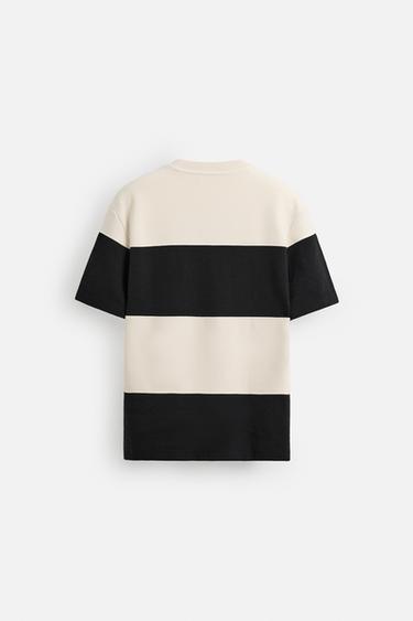 T-SHIRT PIQUÉ COMPACT - Blanc / Bleu marine de Zara - Image 7