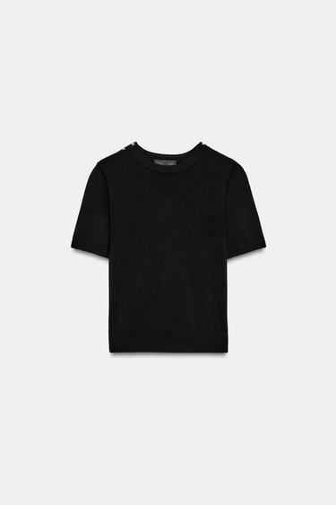Zara BASIC SHORT SLEEVE KNIT JUMPER - Black