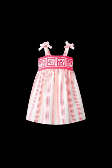 Zara EMBROIDERED STRIPED DRESS - Fuchsia - Image 0
