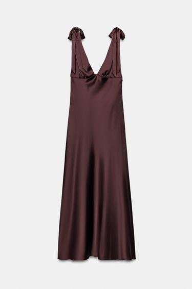 SATIN MIDI DRESS - Burgundy by Zara